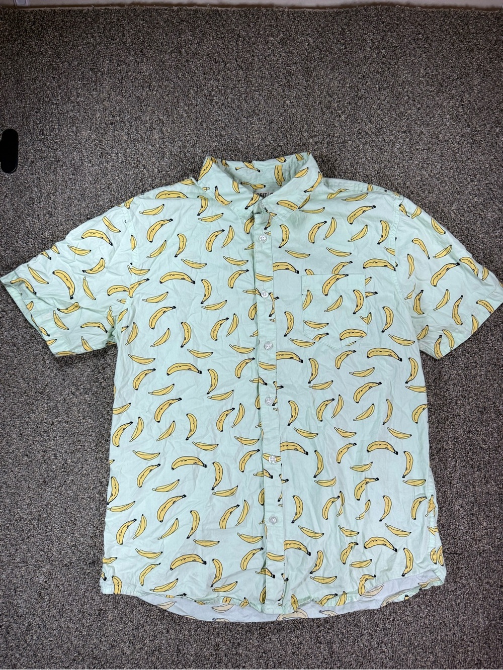 Retrofit Men's Short-Sleeve Banana Print Button-Down - Mint & Yellow